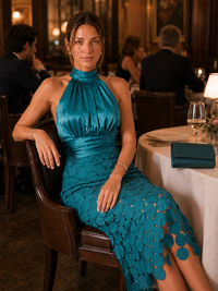 Vestido Vega Lentejuelas Azul Petróleo